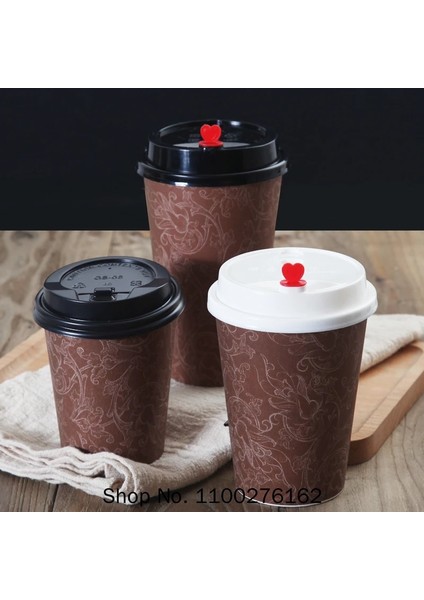 Sadece Lid2 500ML 16OZ 100 Adet 100 Adet Tek Kullanımlık Kahve Fincanı Çiçek Desen Kalın Kağıt Bardaklar Sıcak Içecekler Suyu Içecek Ambalaj Bardaklar Kapaklı Paket Servis Paketleri (Yurt Dışından)