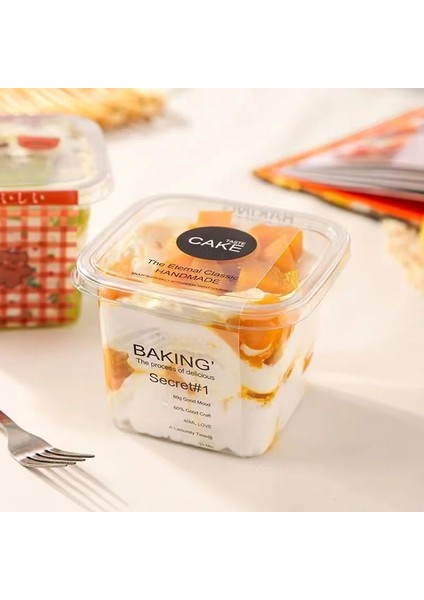 03 50 Adet 50 Adet 400 ml Ücretsiz Çıkartmalar Tek Kullanımlık Puding Smoothie Dondurma Mousse Pet Tatlı Kapaklı Bardaklar Kare Kek Plastik Kutu Yaz (Yurt Dışından)