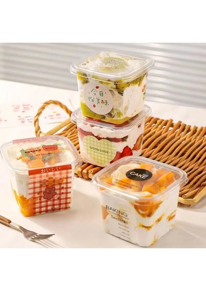 03 50 Adet 50 Adet 400 ml Ücretsiz Çıkartmalar Tek Kullanımlık Puding Smoothie Dondurma Mousse Pet Tatlı Kapaklı Bardaklar Kare Kek Plastik Kutu Yaz (Yurt Dışından)