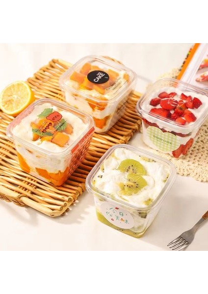 03 50 Adet 50 Adet 400 ml Ücretsiz Çıkartmalar Tek Kullanımlık Puding Smoothie Dondurma Mousse Pet Tatlı Kapaklı Bardaklar Kare Kek Plastik Kutu Yaz (Yurt Dışından)
