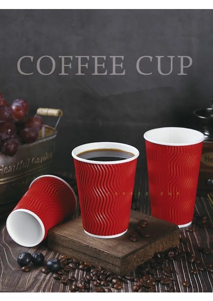 10 Oz Kırmızı 50 Adet 50 Adet/paket Tek Kullanımlık Kahve Fincanları Kalınlaşmış Anti-Haşlanma Oluklu Kağıt Bardaklar Süt Çay Sıcak Içecek Bardakları (Yurt Dışından)