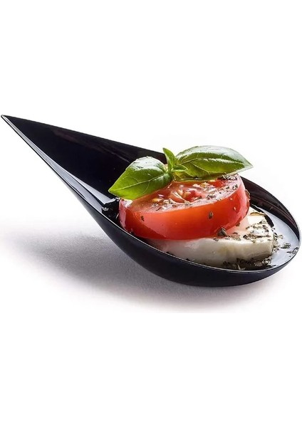Siyah 100 Adet Gözyaşı Damlası Mini Meze Tabakları Yeniden Kullanılabilir Plastik Kaşık Mezeler Yemekleri Servis Tabağı Kaşık Seti Catering Tatlı Tadım Bardaklar (Yurt Dışından)