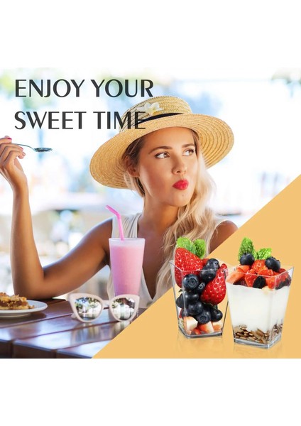 150ML Sert Kapak 50 Adet Kaşıksız 50 Adet Tatlı Bardakları Parti Festivali Için Küçük Plastik Mousse Bardak Tek Kullanımlık Tatlı Kapaklı Bardak Puding Dondurma Kabı 150ML (Yurt Dışından)