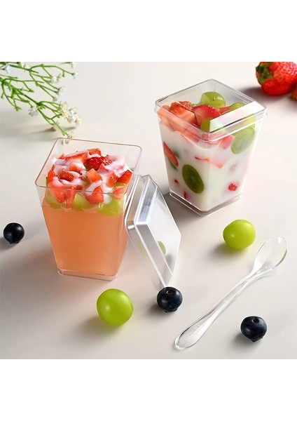 150ML Sert Kapak 50 Adet Kaşıksız 50 Adet Tatlı Bardakları Parti Festivali Için Küçük Plastik Mousse Bardak Tek Kullanımlık Tatlı Kapaklı Bardak Puding Dondurma Kabı 150ML (Yurt Dışından)