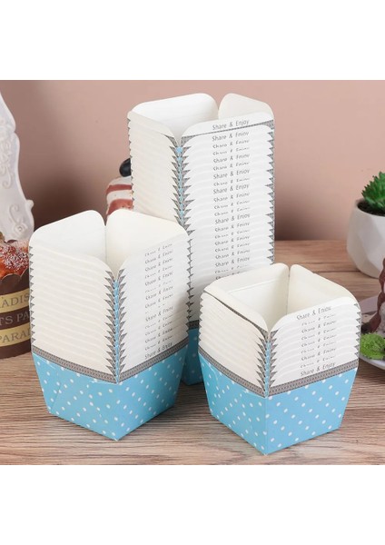 Beyaz Kahve 100 Adet Sevimli Kağıt Cupcake Bardak Kare Tek Kullanımlık Kek Fincan Isıya Dayanıklı Tatlı Kaseler Mini Kek Kutusu Parti Malzemeleri (Mavi Nokta) (Yurt Dışından)