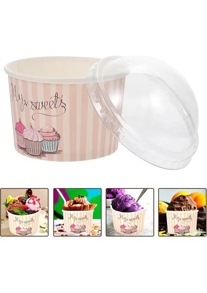 Soluk Pembe 50 Takım Tek Kullanımlık Yoğurt Kase Kağıt Dondurma Bardak Kaseler Kapaklı Kek Kaseler Süt Puding Kek Dondurma Kağıt Kapaklı Bardak (Yurt Dışından)