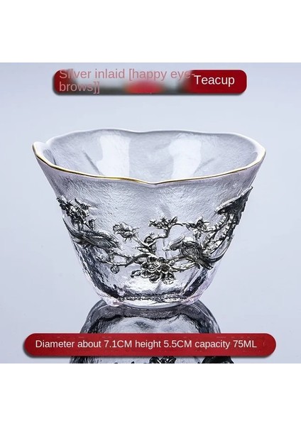 03 Yaklaşık 75 ml Isıya Dayanıklı Cam Çay Fincanı Gümüş Çay Bardağı ile Kakma Çin Kung Fu Çay Seti Altın Çay Kasesinde Kalınlaşmış Ana Fincan Anahat (Yurt Dışından)