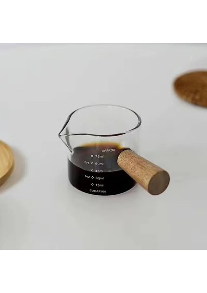 75 ml Çok Fonksiyonlu Mutfak Ölçü Kupa Ahşap Saplı Cam Espresso Ölçüm Fincan Çift/tek Ağızlı Süt Sürahisi Kahve Malzemeleri Temizle (Yurt Dışından)