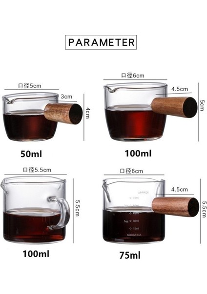 75 ml Çok Fonksiyonlu Mutfak Ölçü Kupa Ahşap Saplı Cam Espresso Ölçüm Fincan Çift/tek Ağızlı Süt Sürahisi Kahve Malzemeleri Temizle (Yurt Dışından)