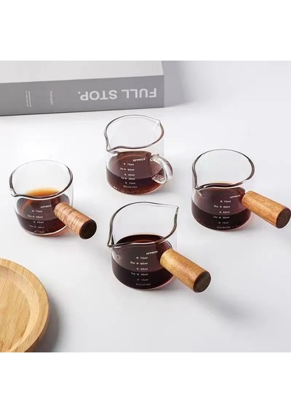 75 ml Çok Fonksiyonlu Mutfak Ölçü Kupa Ahşap Saplı Cam Espresso Ölçüm Fincan Çift/tek Ağızlı Süt Sürahisi Kahve Malzemeleri Temizle (Yurt Dışından)