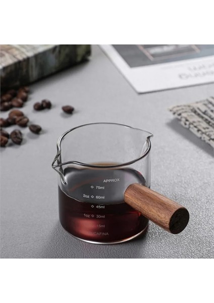 75 ml Çok Fonksiyonlu Mutfak Ölçü Kupa Ahşap Saplı Cam Espresso Ölçüm Fincan Çift/tek Ağızlı Süt Sürahisi Kahve Malzemeleri Temizle (Yurt Dışından)