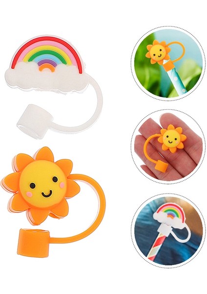 Çeşitli Renk 2 Adet Süslemeler Şık Saman Tıkaçları Hafif Sızdırmaz Kapaklar Trendy Kapak Koruma Kapakları Silika Jel Çocuk Tumbler (Yurt Dışından)