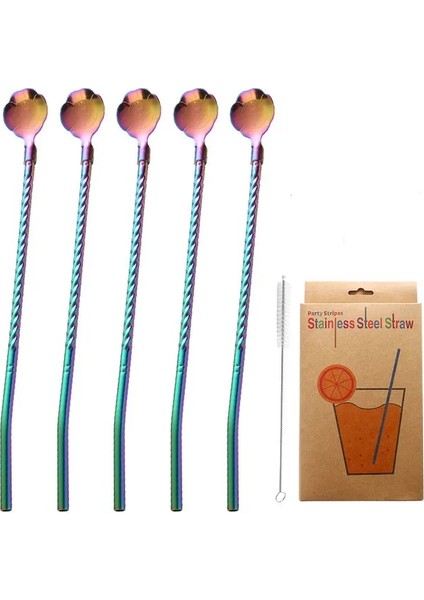 Renk 5 Adet Konu Çiçek 5 Adet 10 Adet Paslanmaz Seel Çiçek Saman Kaşık Yaz Süt Çay Karıştırma Yerba Mate Pipetler Yeniden Kullanılabilir Içme Mutfak Malzemeleri (Yurt Dışından)