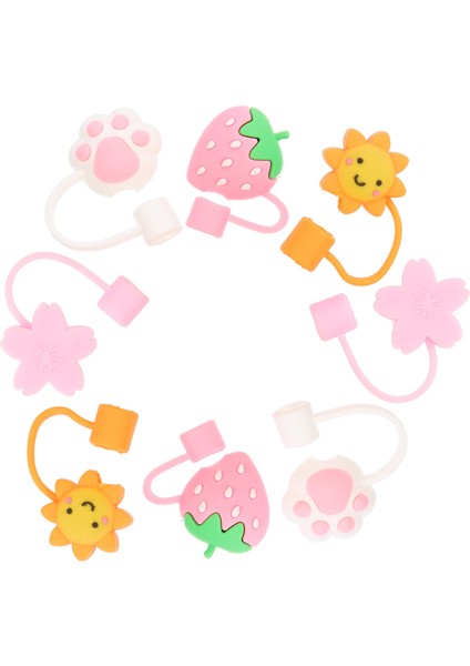 Çeşitli Renk 8 Adet Kedi Paw Kullanımlık Içme Saman Ipuçları Meyve Dekor Fiş Pembe Şapka Silikon Tıpa Sevimli Fincan Kapakları (Yurt Dışından)