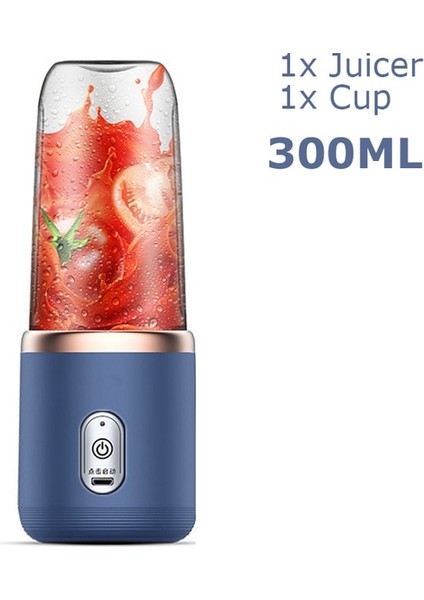 300ML-SET 1-Mavi Meyve Sıkacağı Bardak Seti Taşınabilir Elektrikli Meyve Suyu USB Mikser Makinesi Otomatik Smoothie Blender Limon Portakal Meyve Sıkacağı Kablosuz Blender (Yurt Dışından)