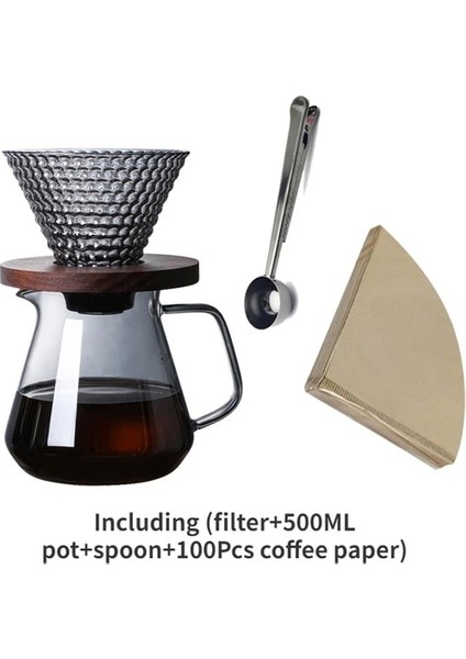 500ML Kahve Seti2 Çilek Cezve Stili V60 Set Ahşap 700ML/500ML Kahve Damlatıcı ve Kahve Filtresi Için Tencere Seti Yeniden Kullanılabilir Kahve Filtreleri (Yurt Dışından)