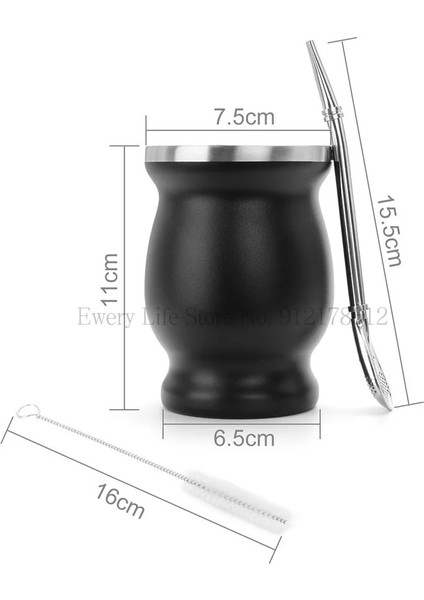 Düz Pipet Seti 1pc Yerba Mate Kupası 304 Paslanmaz Çelik 8oz Bombillalı Arjantin Yerba Mate Su Kabağı Hazırlanması ve Temizlenmesi Kolay (Yurt Dışından)