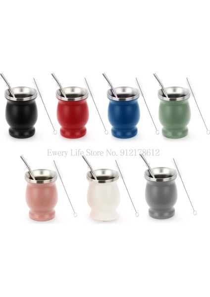 Düz Pipet Seti 1pc Yerba Mate Kupası 304 Paslanmaz Çelik 8oz Bombillalı Arjantin Yerba Mate Su Kabağı Hazırlanması ve Temizlenmesi Kolay (Yurt Dışından)