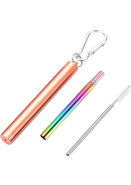 B Yeniden Kullanılabilir Taşınabilir Içme Pipeti Paslanmaz Çelik Teleskopik Pipet Temizleme Fırçası ile Kamp Malzemeleri (Yurt Dışından)