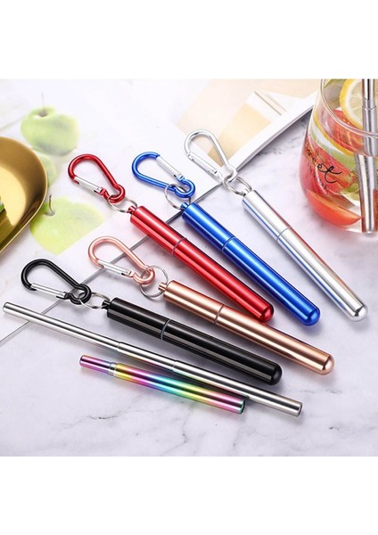 B Yeniden Kullanılabilir Taşınabilir Içme Pipeti Paslanmaz Çelik Teleskopik Pipet Temizleme Fırçası ile Kamp Malzemeleri (Yurt Dışından)