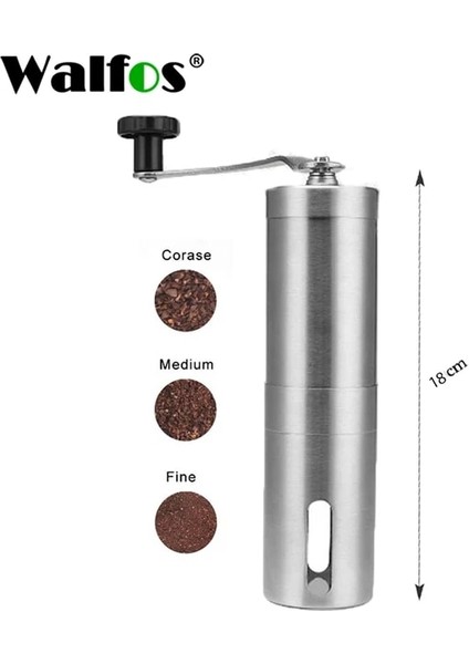 Walfos 18 cm Manuel Kahve Değirmeni Mini Paslanmaz Çelik El El Yapımı Kahve Çekirdeği Çapak Öğütücüler Değirmen Mutfak Aracı Öğütücüler Kahve Aksesuarları (Yurt Dışından)