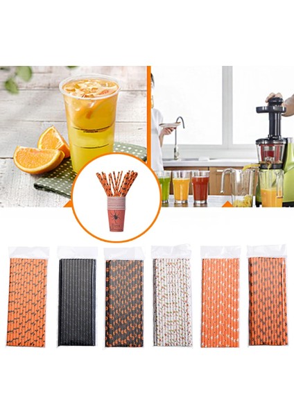 Stil 5 25 Paket Cadılar Bayramı Korku Temalı Saman Parti Dekor Kabak Yarasa Kafatası Şerit Desen Içme Kağıt Payet Ev Tatil Malzemeleri (Yurt Dışından)