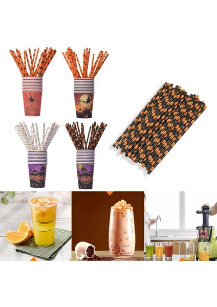 Stil 5 25 Paket Cadılar Bayramı Korku Temalı Saman Parti Dekor Kabak Yarasa Kafatası Şerit Desen Içme Kağıt Payet Ev Tatil Malzemeleri (Yurt Dışından)