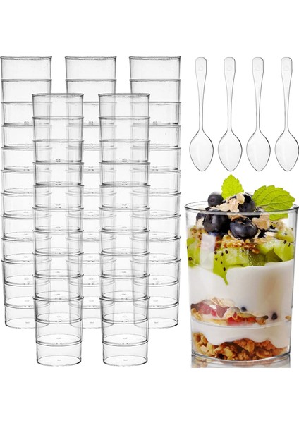 30PCS7 30PCS Kaşıklı Tatlı Bardak Plastik Servis Bardakları Meze Mousse Meyve Parfe Bardak Doğum Günü Partisi Düğün Tatlı Kaseleri (Yurt Dışından)
