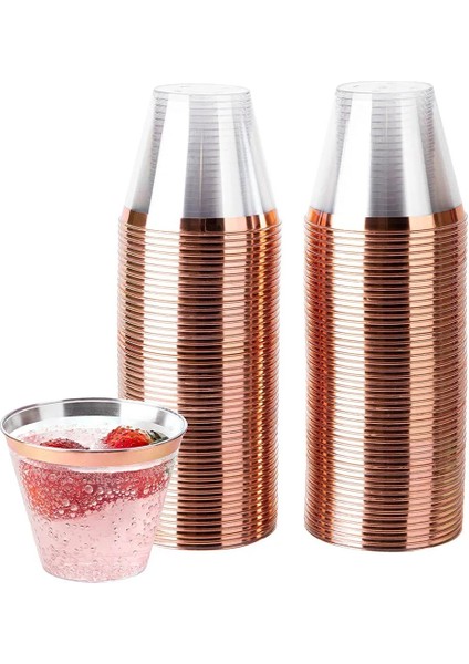 Altın 100 Adet 9 Oz Tek Kullanımlık Plastik Bardak Şeffaf Gül Altın Jant Havacılık Fincan Çay Suyu Kokteyl Dondurma Tatlı Mus (Yurt Dışından)