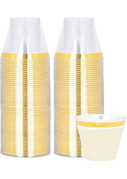Altın 100 Adet 9 Oz Tek Kullanımlık Plastik Bardak Şeffaf Gül Altın Jant Havacılık Fincan Çay Suyu Kokteyl Dondurma Tatlı Mus (Yurt Dışından)