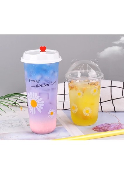 Beyaz Kalp Kapaklı 100 Adet /Paket 500 ml Tek Kullanımlık Plastik Bardak Kapağı (Yurt Dışından)
