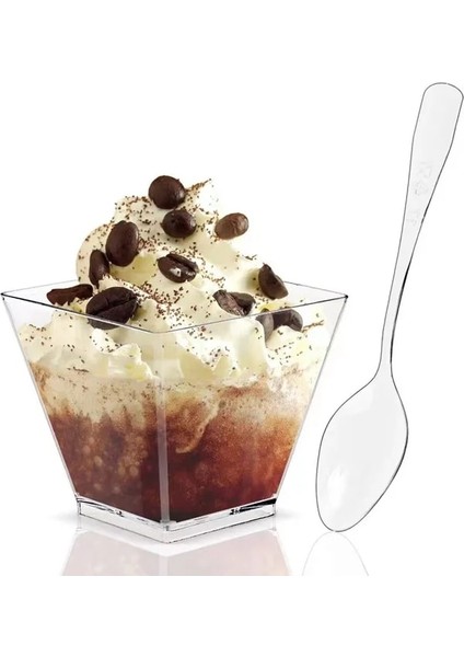 Kaşıklı Bardak 25 Adet 100 Paket 2 Oz Kare Mini Tatlı Bardak Şeffaf Plastik Bardak Küçük Yeniden Kullanılabilir Servis Kasesi Parti Için (Yurt Dışından)