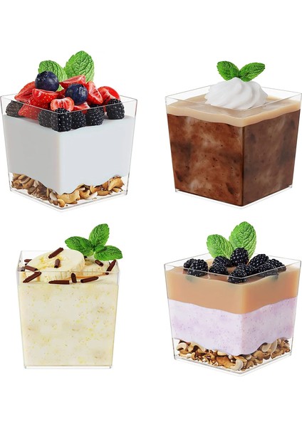 Kaşıklı Bardak 25 Adet 100 Paket 2 Oz Kare Mini Tatlı Bardak Şeffaf Plastik Bardak Küçük Yeniden Kullanılabilir Servis Kasesi Parti Için (Yurt Dışından)