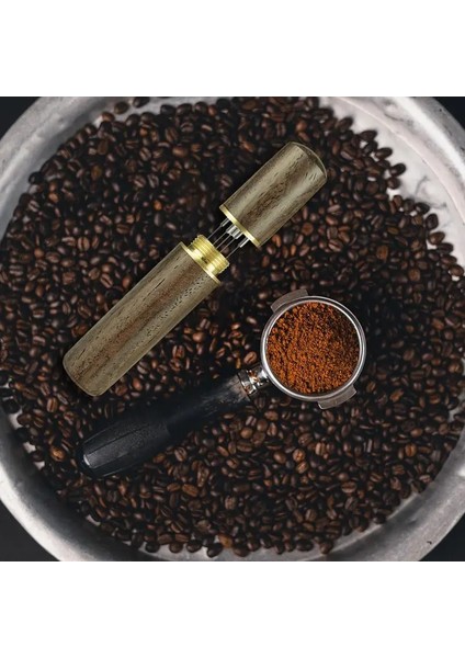 Kumral Iğne Espresso Karıştırıcı Paslanmaz Çelik Kahve Sabotaj Dağıtıcı Iğne Tipi Toz Dağıtıcı Aracı Doğal Ahşap Saplı (Yurt Dışından)
