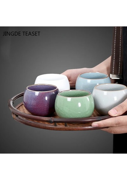 B1--5.5x5.5cm 90 ml 1 Adet Çin Retro Ru Fırın Seramik Çay Fincanı El Yapımı Butik Küçük Çay Kase Ana Çay Bardağı Kişisel Tek Fincan Seyahat Teaware (Yurt Dışından)