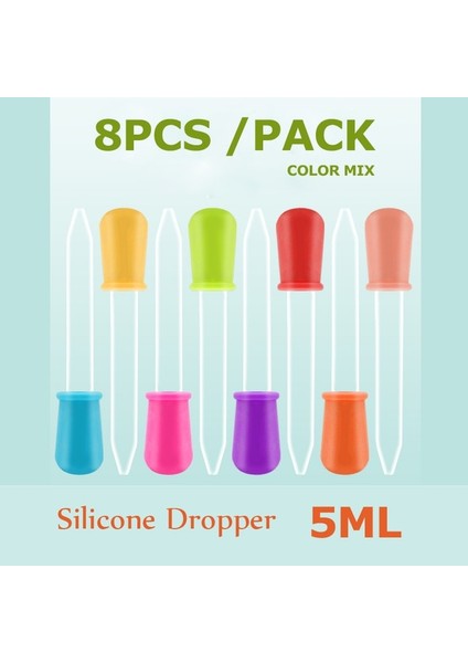 Damlalık 8 Adet 5 ml Şeffaf Silikon Bebek Ilaç Besleyici Damlalıklı Mezun Pipet Sıvı Gıda Damlalık Okul Laboratuvarı Malzemeleri Rastgele Renk 3-8 Adet (Yurt Dışından)
