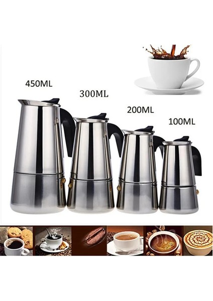 300ML 2/4/6/9 Bardak Kahve Makinesi Pot Paslanmaz Çelik Mocha Espresso Latte Soba Filtre Moka Kahve Makinesi Cezve Mutfak Için (Yurt Dışından) fiyatları