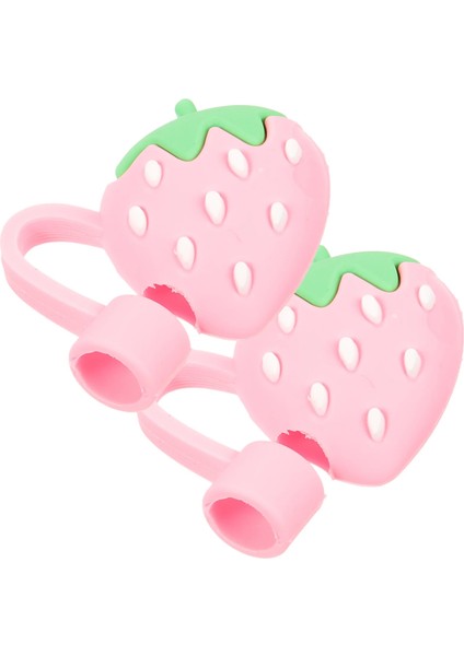 Pembe Çilek 2 Adet Sivri Şapka Silikon Hasır Kapak Toz Fişi Içme Ucu Pipet Silika Jel (Yurt Dışından)