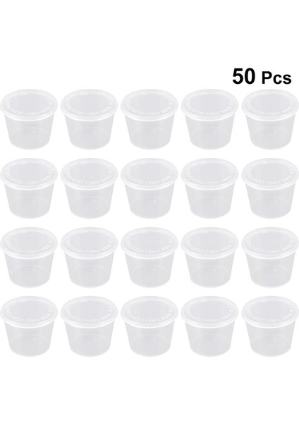 25 ml 50 Adet Kapaklı Bardak Oz Sosu Salata Kapları Porsiyon Sos Kabı Plastik Numune Çeşni Shot Jöle (Yurt Dışından)