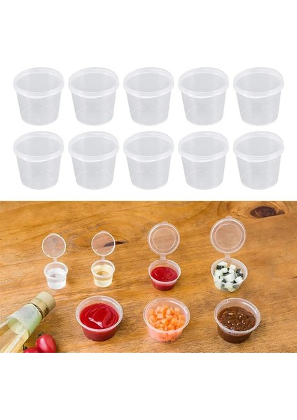 25 ml 50 Adet Kapaklı Bardak Oz Sosu Salata Kapları Porsiyon Sos Kabı Plastik Numune Çeşni Shot Jöle (Yurt Dışından)