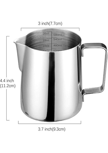 600ML Süt Köpürtme Sürahisi Paslanmaz Çelik Sürahi Kahve Kaşıkları Köpürtücü Vapur Bardak Köpük Yapma Latte Sanat Chai Cappuccino Sıcak Çikolata (Yurt Dışından)