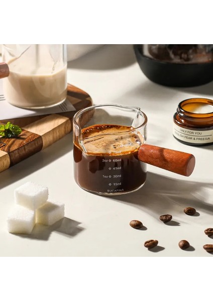 C Cam Kahve Süt Sürahi Köpürtücü Sürahi Mini Espresso Ocak Demlik Küçük Kahve Makinesi Kavanoz Çift Ölçekli Fincan Mutfak Aksesuarları (Yurt Dışından)