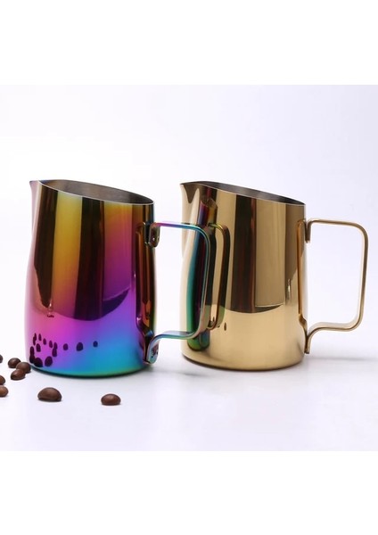 2 Adet Siyah Altın Paslanmaz Çelik 304 Espresso Kahve Sürahisi Latte Süt Sürahisi 420 ml Sürahi Barista Zanaat Hiçbir Kolu Süzgeç (Yurt Dışından)