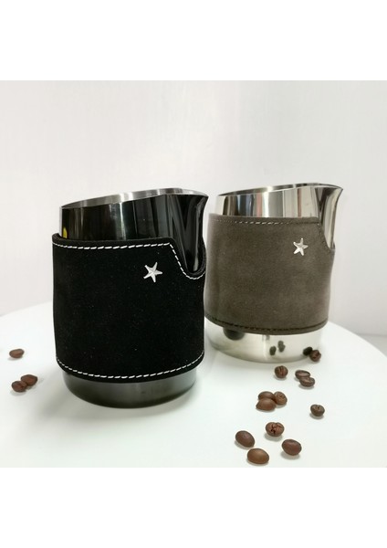 2 Adet Siyah Altın Paslanmaz Çelik 304 Espresso Kahve Sürahisi Latte Süt Sürahisi 420 ml Sürahi Barista Zanaat Hiçbir Kolu Süzgeç (Yurt Dışından)
