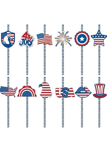 48 Adet 48 Adet Abd Kiraz Kuşu Bayrağı Kağıt Pipet Seti Vatansever Parti Süslemeleri Amerika Bağımsızlık Günü Için Tek Kullanımlık Kek Topper Kartı (Yurt Dışından)