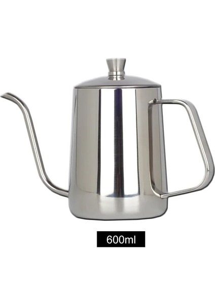 600 ml Gümüş Paslanmaz Çelik Cezve Uzun Dar Borulu Damlama Su Isıtıcısı Manuel Kahve Makinesi Çaydanlık Üzerine Dökün 350 ML/600 ml Kapaklı (Yurt Dışından)