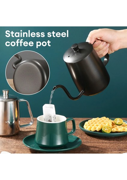 600 ml Gümüş Paslanmaz Çelik Cezve Uzun Dar Borulu Damlama Su Isıtıcısı Manuel Kahve Makinesi Çaydanlık Üzerine Dökün 350 ML/600 ml Kapaklı (Yurt Dışından) fiyatları