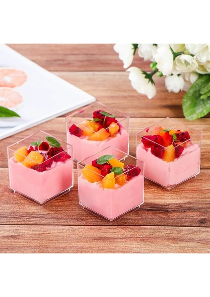 40 Adet 20/40/60 Adet Mini Tatlı Bardak Tek Kullanımlık Plastik Bardaklar 60 ml Şeffaf Puding Mousse Jöle Yoğurt Gıda Kabı (Yurt Dışından)