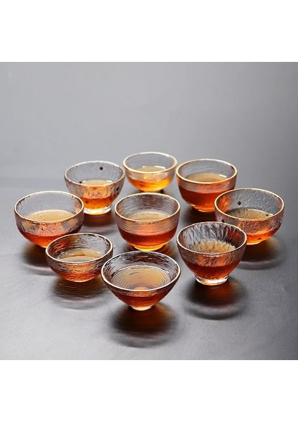 F Altın Jant Japon Cam Çay Fincanı Mini Kristal Bardak Çin Kung Fu Çay Seti Aksesuarları Küçük Kase Puer Şarap Espresso Kahve Sevimli Teaware (Yurt Dışından) fiyatları