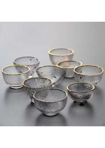 F Altın Jant Japon Cam Çay Fincanı Mini Kristal Bardak Çin Kung Fu Çay Seti Aksesuarları Küçük Kase Puer Şarap Espresso Kahve Sevimli Teaware (Yurt Dışından) modelleri